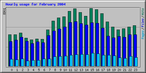 Hourly usage for February 2004